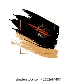 Modern abstract design. Hand drawn brush strokes in golden frame. Vector design template for banner, card, cover, web, poster.