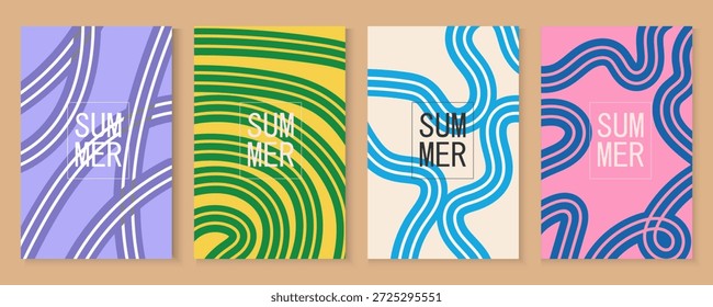 design abstrato moderno com formas e linhas onduladas desenhadas à mão. Conceito criativo de cartazes ou cartões de cobertura para a temporada de verão. Modelo de design de estilo minimalista de arte moderna para vendas, cartaz horizontal, cabeçalho, capa, mídia social, anúncios de moda