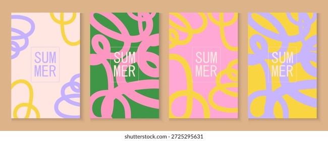 design abstrato moderno com formas e linhas onduladas desenhadas à mão. Conceito criativo de cartazes ou cartões de cobertura para a temporada de verão. Modelo de design de estilo minimalista de arte moderna para vendas, cartaz horizontal, cabeçalho, capa, mídia social, anúncios de moda