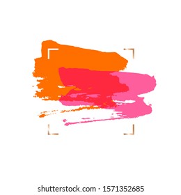 Modern abstract design isolated on a white background. Red, orange brush strokes and gold corners on a white background. Vector design template for banner, card, poster. 