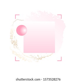 Modern abstract design isolated on a white background. Pink square, 3d ball and gold hand drawn path on a white background. Vector design template for banner, card, poster. 