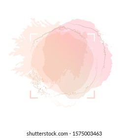 Diseño abstracto moderno aislado en un fondo blanco. Manchas transparentes rosas, desnudas y camino dibujado a mano de oro sobre un fondo blanco. Plantilla de diseño de Vector para Anuncio, tarjeta, póster. 