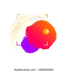 Modern abstract design isolated on a white background. Red and violet spots, orange ball and gold hand drawn path on a white background. Vector design template for banner, card, poster. 