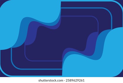 Modern abstract design with layered wavy and rectangular shapes in shades of blue. Fluid curves contrast with structured, rounded rectangles, creating a dynamic composition. Perfect for presentations
