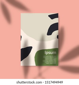 Modern abstract design with leaves shadow overlay. Stylish contemporary greeting card, magazine cover or wedding invitation mock up. Fully editable vector, gradient mesh and transparency effects used.