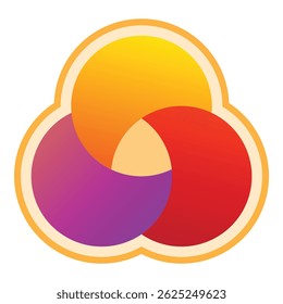 Modern and abstract design logo formed by three overlapping circles creating a flower with three petals, ideal for a company looking for a colorful and modern brand