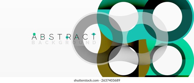 Modern abstract design. Overlapping circles create dynamic visual effect. Colors include teal, gold, gray. Clean background enhances composition.