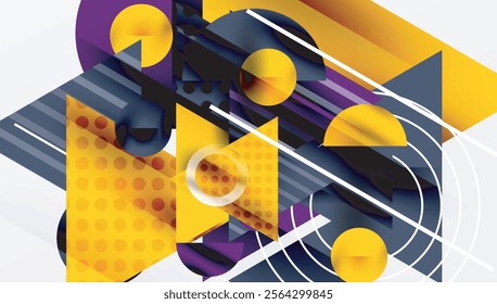 Modern Abstract Design with Overlapping Transparent Triangles and Circles