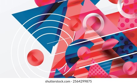 Modern Abstract Design with Overlapping Transparent Triangles and Circles