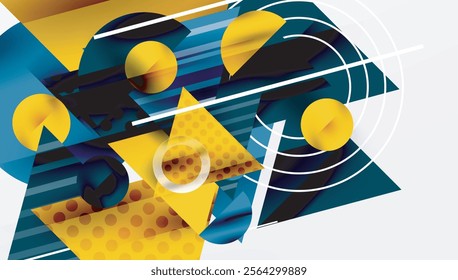 Modern Abstract Design with Overlapping Transparent Triangles and Circles