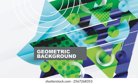 Modern Abstract Design with Overlapping Transparent Triangles and Circles