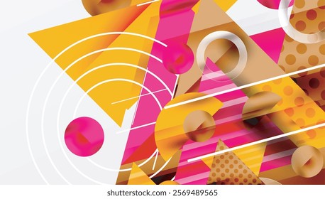 Modern Abstract Design with Overlapping Transparent Triangles and Circles