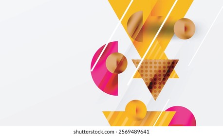 Modern Abstract Design with Overlapping Transparent Triangles and Circles