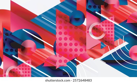 Modern Abstract Design with Overlapping Transparent Triangles and Circles