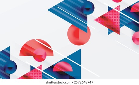Modern Abstract Design with Overlapping Transparent Triangles and Circles