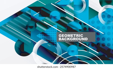 Modern Abstract Design with Overlapping Transparent Triangles and Circles