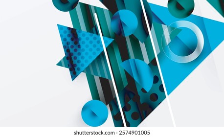 Modern Abstract Design with Overlapping Transparent Triangles and Circles