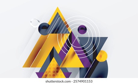 Modern Abstract Design with Overlapping Transparent Triangles and Circles