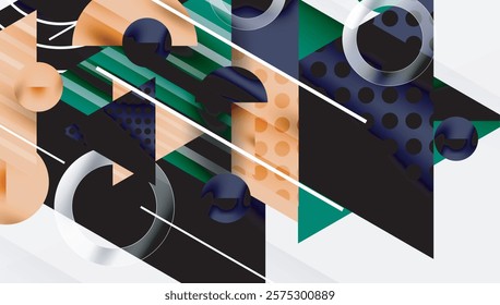 Modern Abstract Design with Overlapping Transparent Triangles and Circles