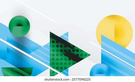 Modern Abstract Design with Overlapping Transparent Triangles and Circles