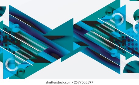 Modern Abstract Design with Overlapping Transparent Triangles and Circles