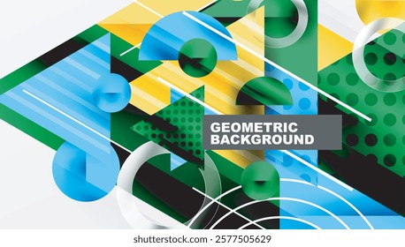 Modern Abstract Design with Overlapping Transparent Triangles and Circles