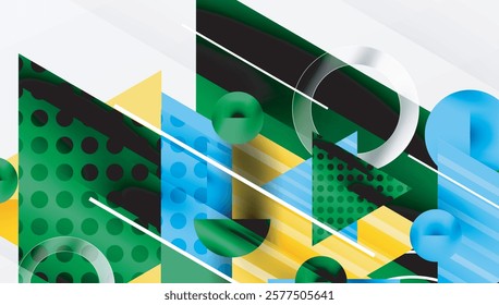 Modern Abstract Design with Overlapping Transparent Triangles and Circles