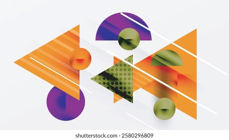 Modern Abstract Design with Overlapping Transparent Triangles and Circles