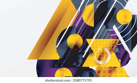 Modern Abstract Design with Overlapping Transparent Triangles and Circles