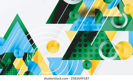 Modern Abstract Design with Overlapping Transparent Triangles and Circles