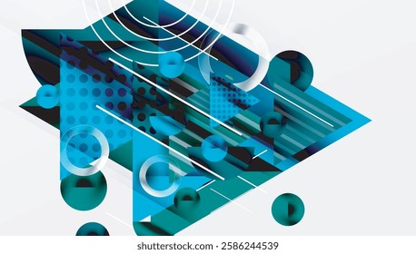 Modern Abstract Design with Overlapping Transparent Triangles and Circles