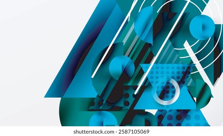 Modern Abstract Design with Overlapping Transparent Triangles and Circles