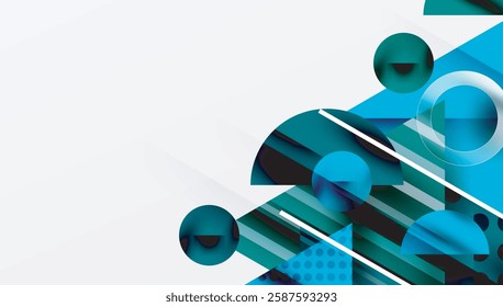 Modern Abstract Design with Overlapping Transparent Triangles and Circles