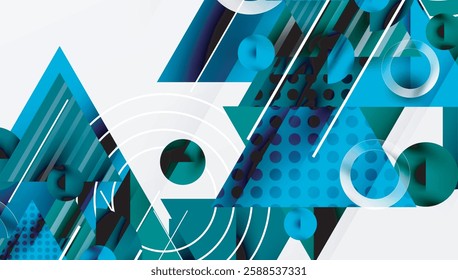 Modern Abstract Design with Overlapping Transparent Triangles and Circles