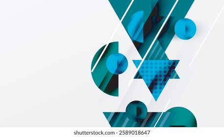 Modern Abstract Design with Overlapping Transparent Triangles and Circles