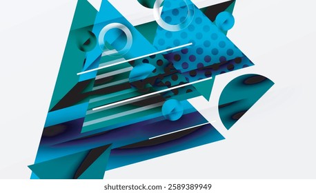 Modern Abstract Design with Overlapping Transparent Triangles and Circles