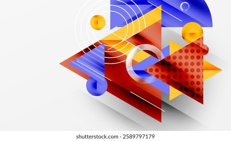 Modern Abstract Design with Overlapping Transparent Triangles and Circles