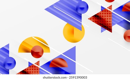 Modern Abstract Design with Overlapping Transparent Triangles and Circles