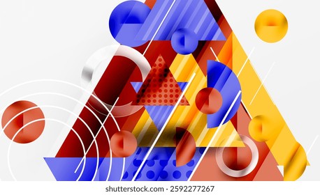 Modern Abstract Design with Overlapping Transparent Triangles and Circles