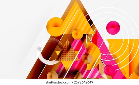 Modern Abstract Design with Overlapping Transparent Triangles and Circles