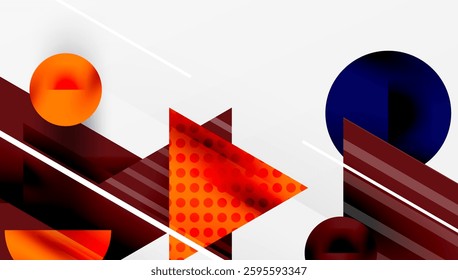 Modern Abstract Design with Overlapping Transparent Triangles and Circles