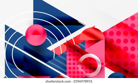 Modern Abstract Design with Overlapping Transparent Triangles and Circles