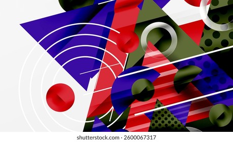 Modern Abstract Design with Overlapping Transparent Triangles and Circles