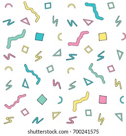 Modern abstract design pattern in retro style. Seamless texture with geometric shapes. Colorful vector Illustration