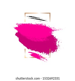 Modern abstract design. Pink and black brush strokes in golden frame. Vector design template for banner, card, cover, web, poster.