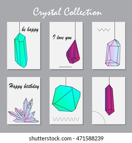 Modern abstract design poster, cover, card design.Set of creative cards and posters with geometric outline shapes and crystals. Trendy hipster logotypes.