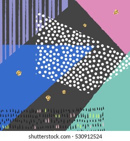 Modern abstract design poster, cover, card design. Trendy geometric elements memphis cards. Retro style texture, pattern and geometric elements. Gold texture