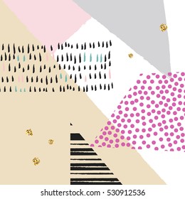 Modern abstract design poster, cover, card design. Trendy geometric elements memphis cards. Retro style texture, pattern and geometric elements. Gold texture
