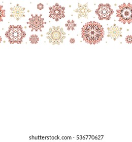 Modern abstract design poster, cover, card design in orange and brown colors. Trendy stylized snowflakes and elements memphis cards. Retro style texture, pattern and abstract winter elements.