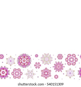 Modern abstract design poster, cover, card design in pink and magenta colors. Trendy stylized snowflakes and elements memphis cards. Retro style texture, pattern and abstract winter elements.